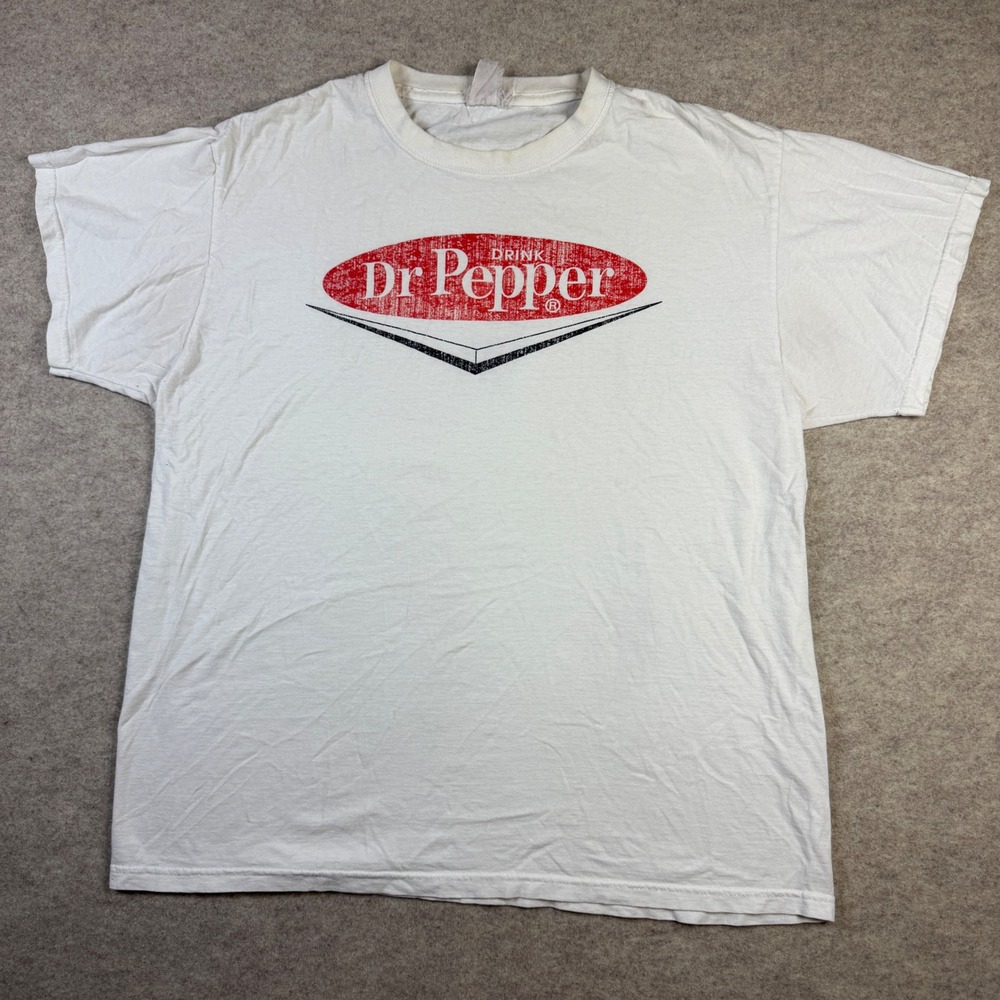 Vintage Dr Pepper Graphic T-Shirt Mens Large White Short Sleeve Soda Promo Tee
